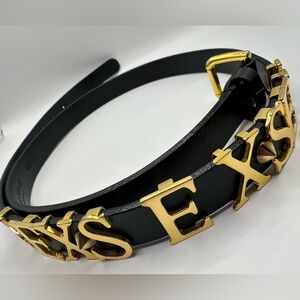 2003 Vintage Dolce & Gabbana ‘SEXSEXSEX’ Black Leather Belt with Gold Accents M